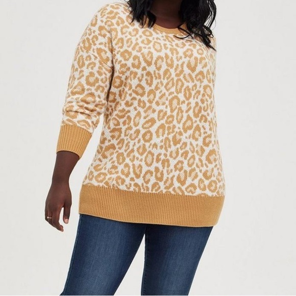 Torrid Drop Shoulder Tunic Sweater “Popcorn Leopard” NWT - Picture 2 of 10